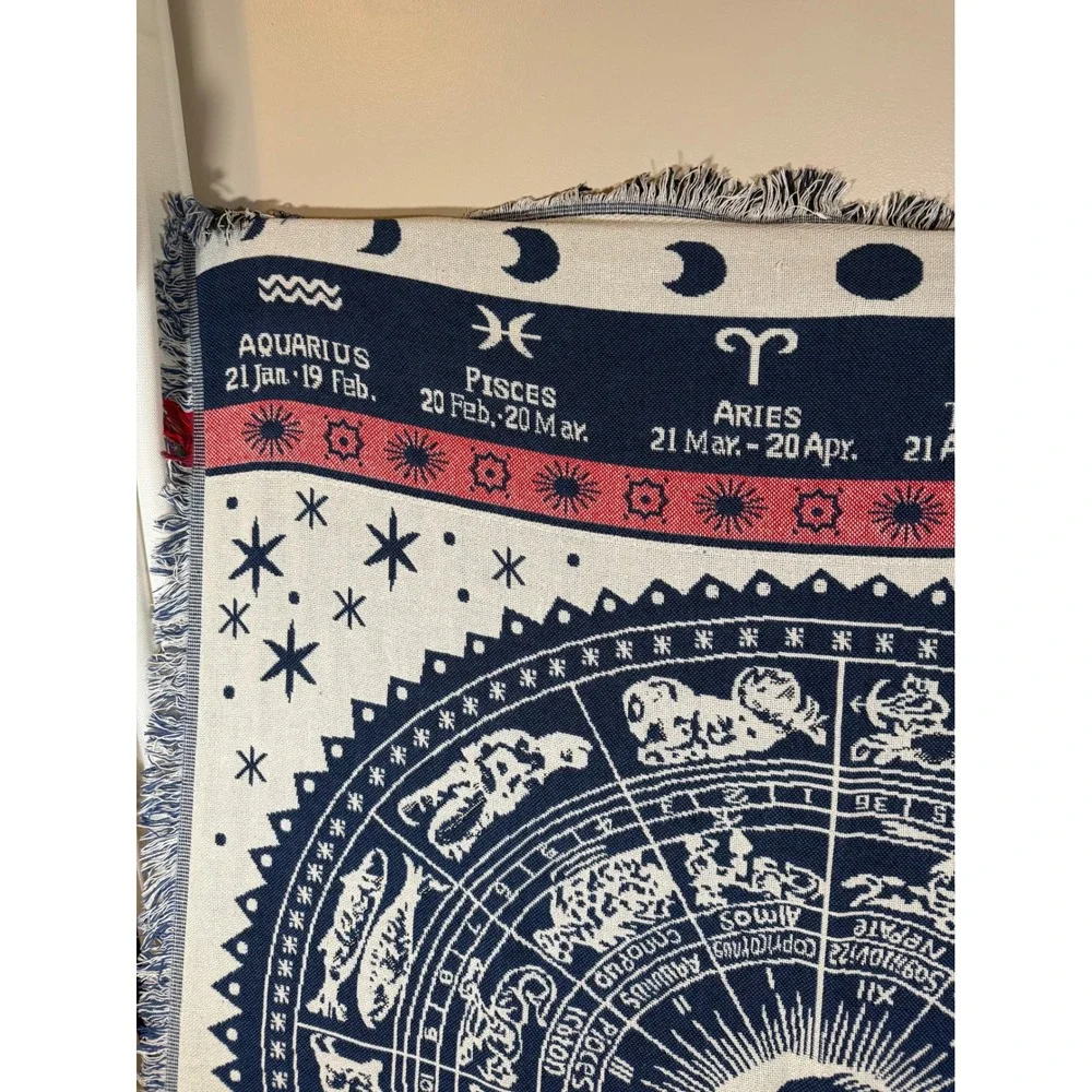 Zodiac Celestial Woven Tapestry Throw Blanket Sun Moon Astrology Navy 50x64